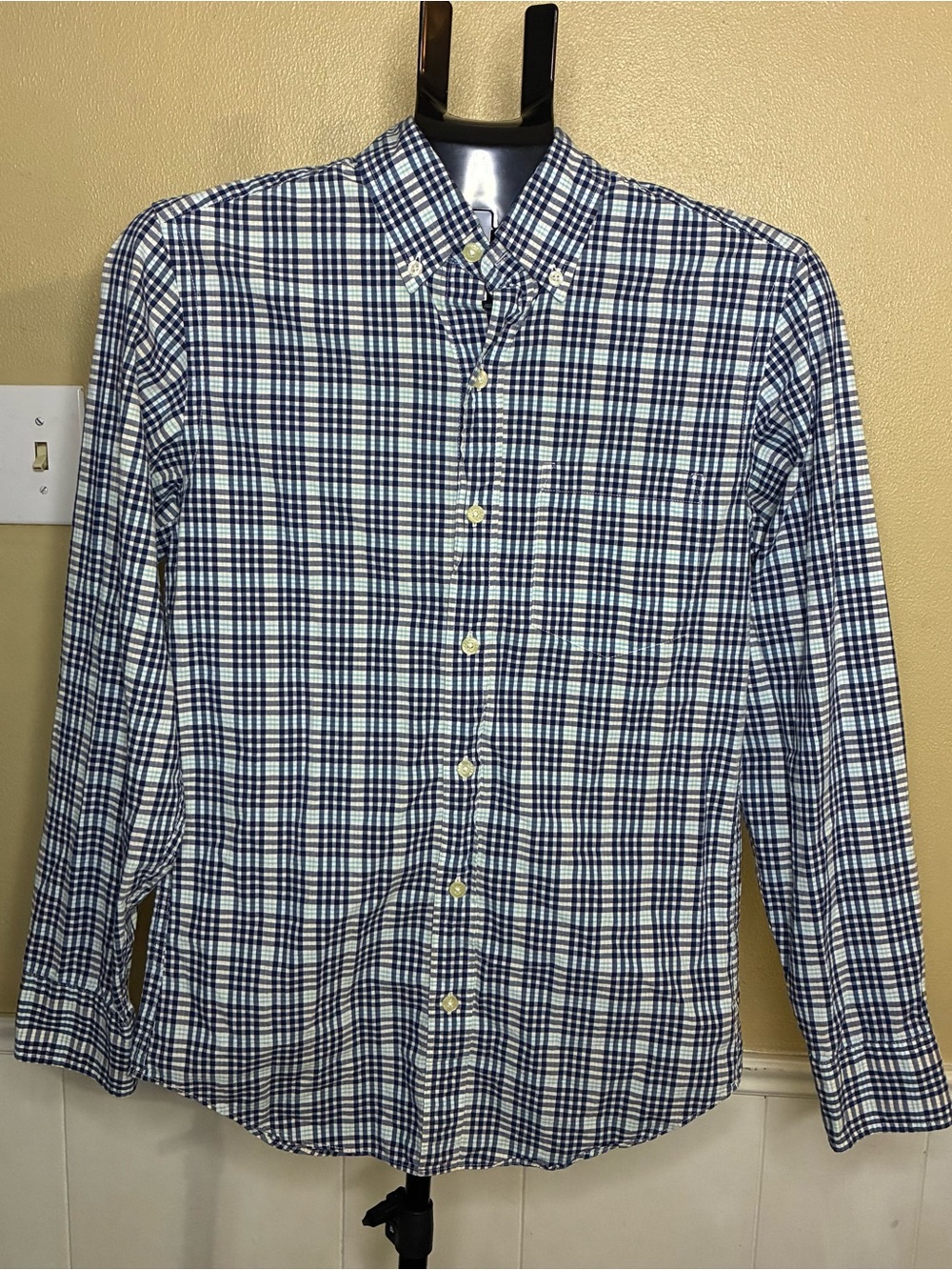 J. Crew Navy and White Plaid Button-Down Shirt